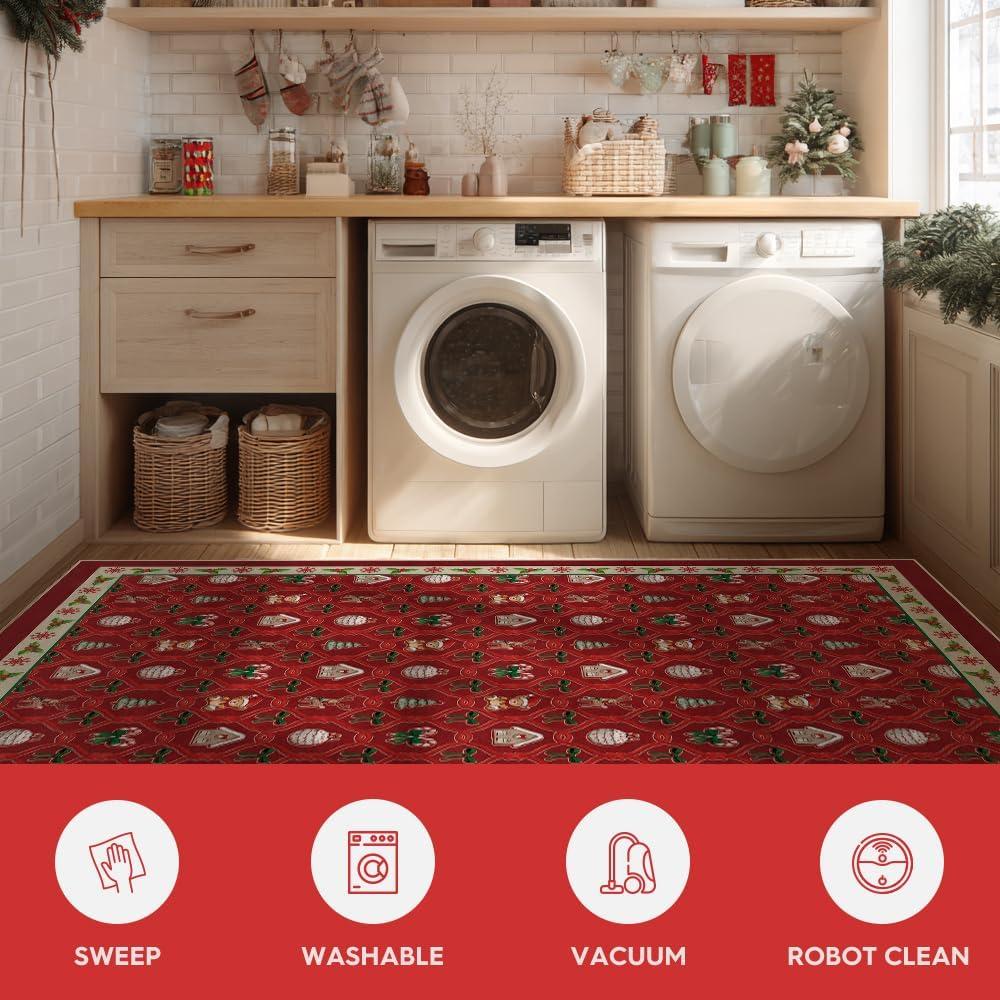 image:imageArtoid Mode Red Xmas Ball Bear Christmas Area Rug Winter Home Decor LowProfile NonSlip Washable Large Rug for Living Room Bedroom Farmhouse Dining Room Kids Playroom 5x7 FeetRed