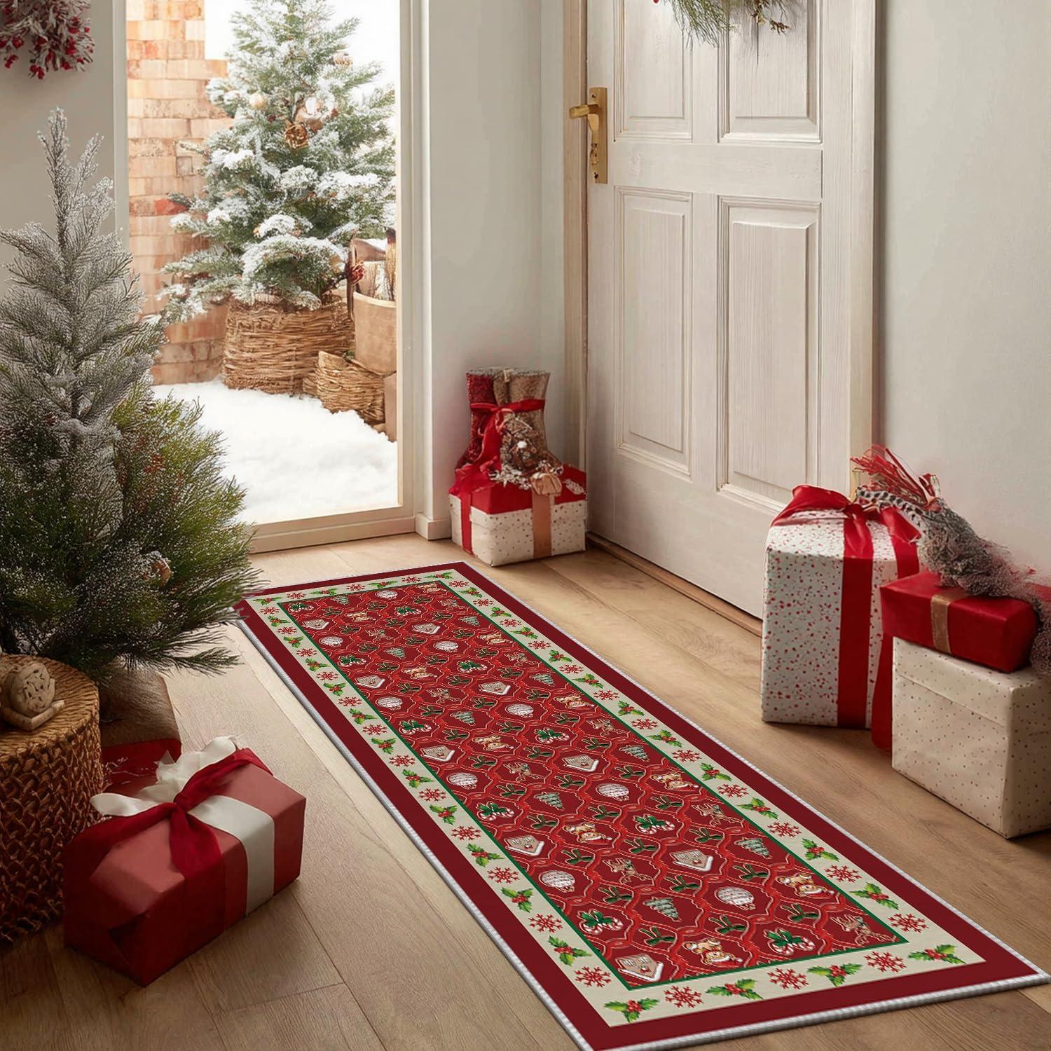 image:imageArtoid Mode Red Xmas Ball Bear Christmas Area Rug Winter Home Decor LowProfile NonSlip Washable Large Rug for Living Room Bedroom Farmhouse Dining Room Kids Playroom 5x7 FeetRed