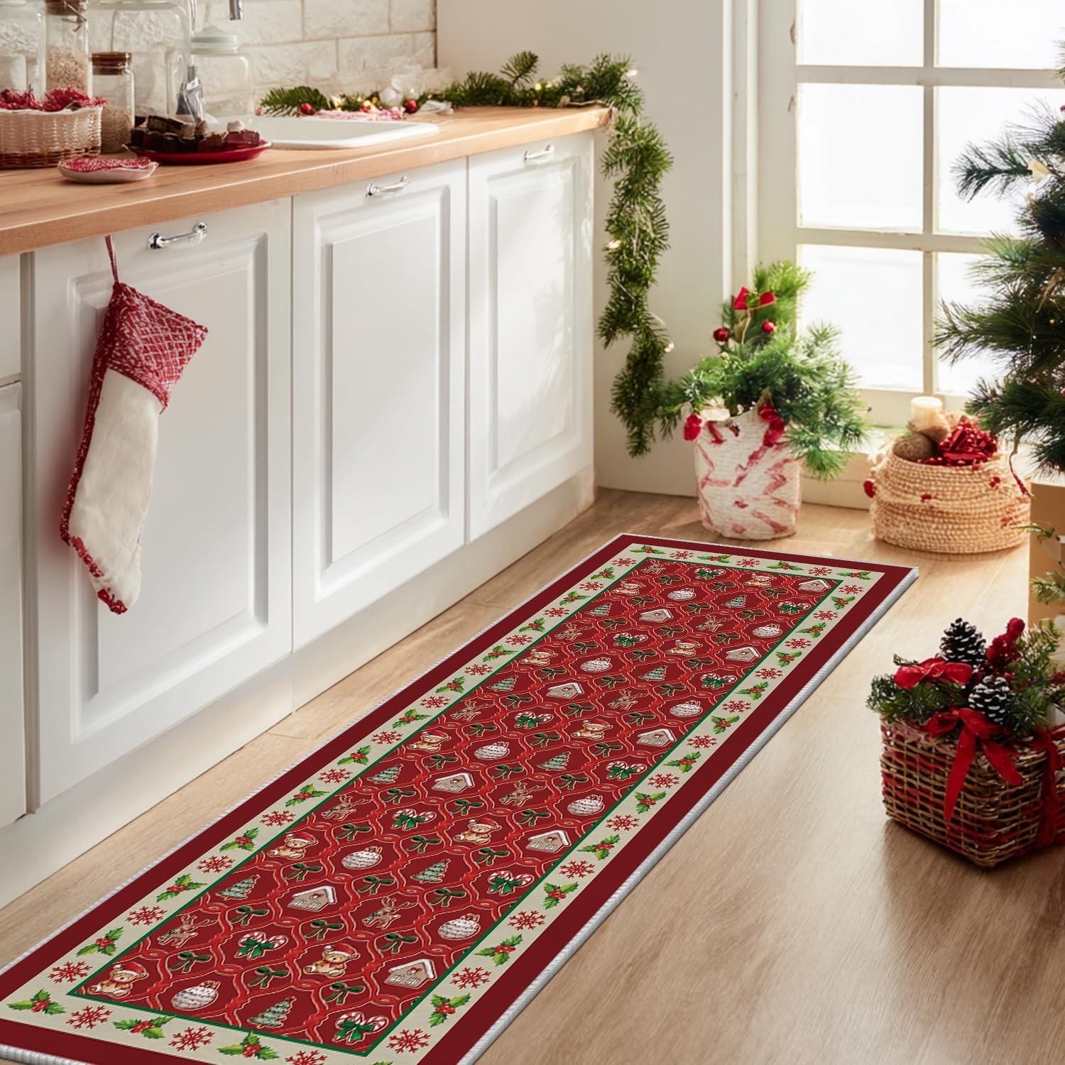 image:imageArtoid Mode Red Xmas Ball Bear Christmas Area Rug Winter Home Decor LowProfile NonSlip Washable Large Rug for Living Room Bedroom Farmhouse Dining Room Kids Playroom 5x7 FeetRed