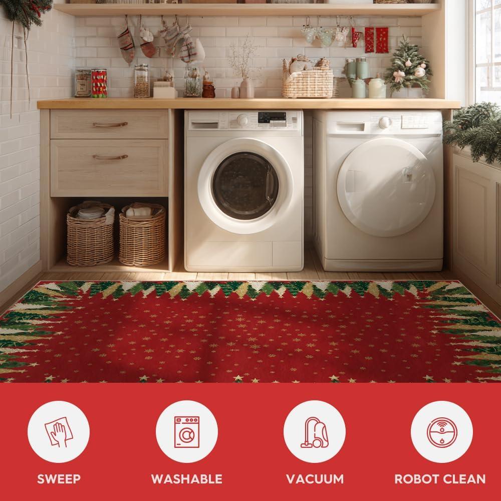 image:imageArtoid Mode Red Xmas Tree Snowflake Christmas Area Rug Winter Home Decor LowProfile NonSlip Washable Large Rug for Living Room Bedroom Farmhouse Dining Room Kids Playroom 5x7 FeetRed