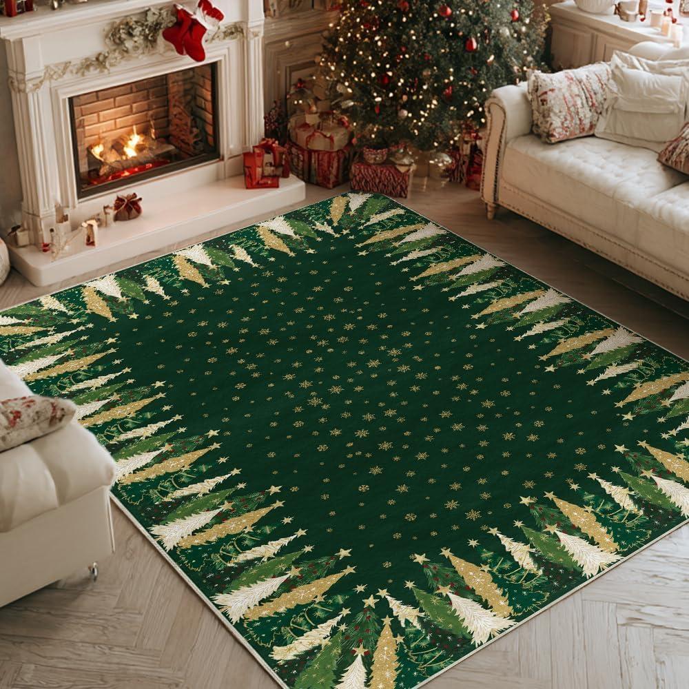 image:imageArtoid Mode Red Xmas Tree Snowflake Christmas Area Rug Winter Home Decor LowProfile NonSlip Washable Large Rug for Living Room Bedroom Farmhouse Dining Room Kids Playroom 5x7 FeetGreen