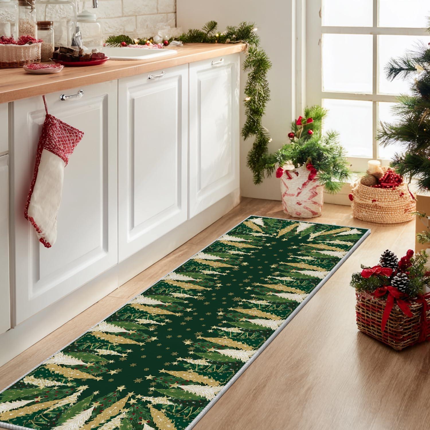 image:imageArtoid Mode Red Xmas Tree Snowflake Christmas Area Rug Winter Home Decor LowProfile NonSlip Washable Large Rug for Living Room Bedroom Farmhouse Dining Room Kids Playroom 5x7 FeetGreen