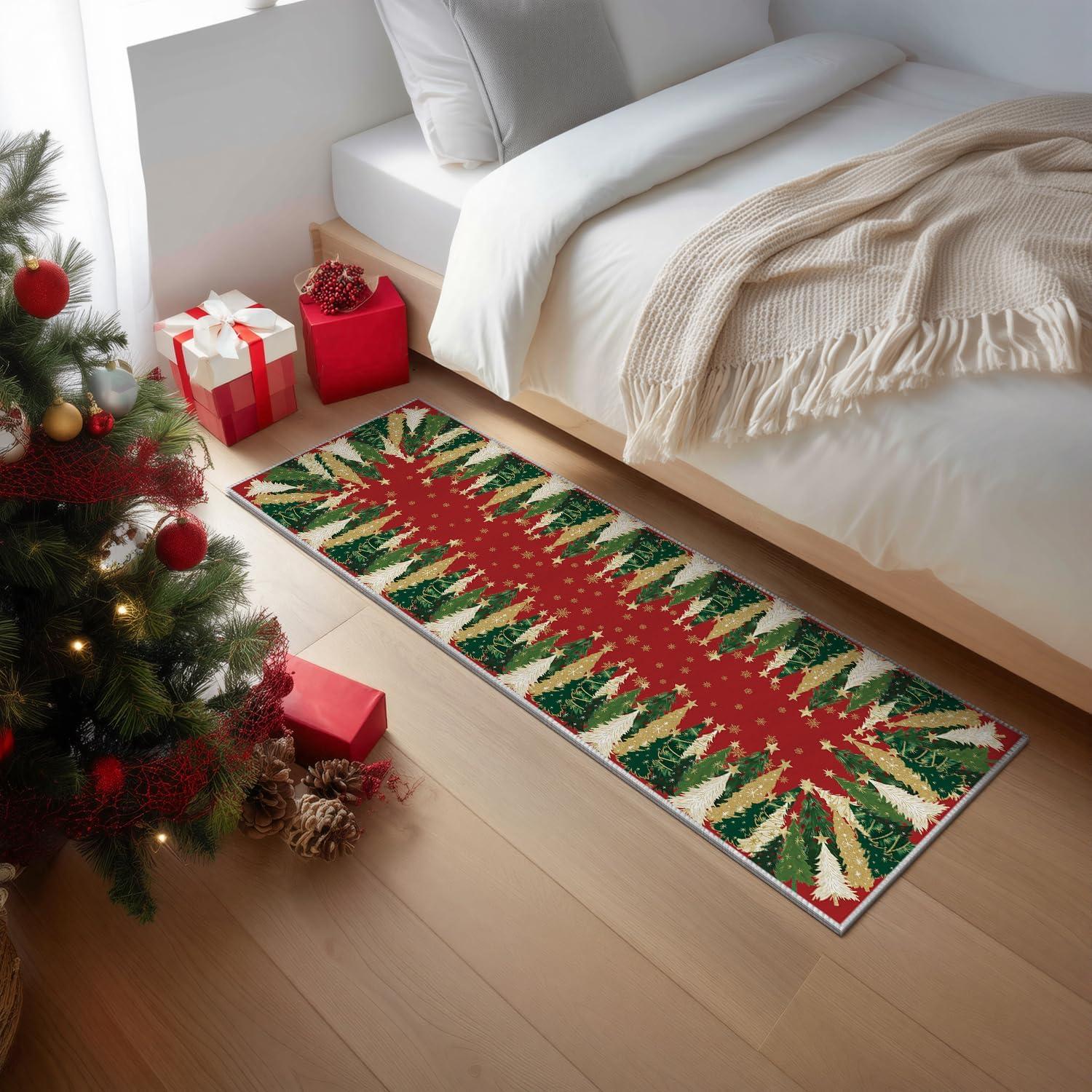 image:imageArtoid Mode Red Xmas Tree Snowflake Christmas Area Rug Winter Home Decor LowProfile NonSlip Washable Large Rug for Living Room Bedroom Farmhouse Dining Room Kids Playroom 5x7 FeetRed