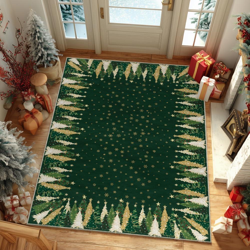 image:imageArtoid Mode Red Xmas Tree Snowflake Christmas Area Rug Winter Home Decor LowProfile NonSlip Washable Large Rug for Living Room Bedroom Farmhouse Dining Room Kids Playroom 5x7 FeetGreen