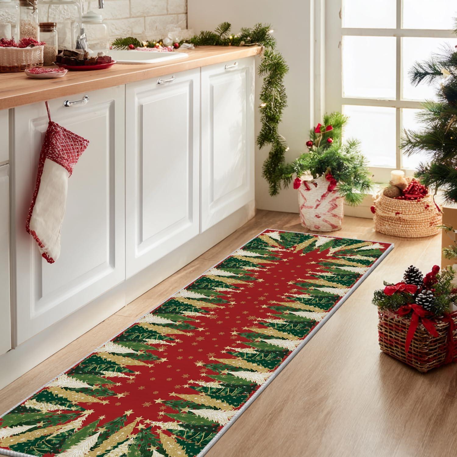 image:imageArtoid Mode Red Xmas Tree Snowflake Christmas Area Rug Winter Home Decor LowProfile NonSlip Washable Large Rug for Living Room Bedroom Farmhouse Dining Room Kids Playroom 5x7 FeetRed