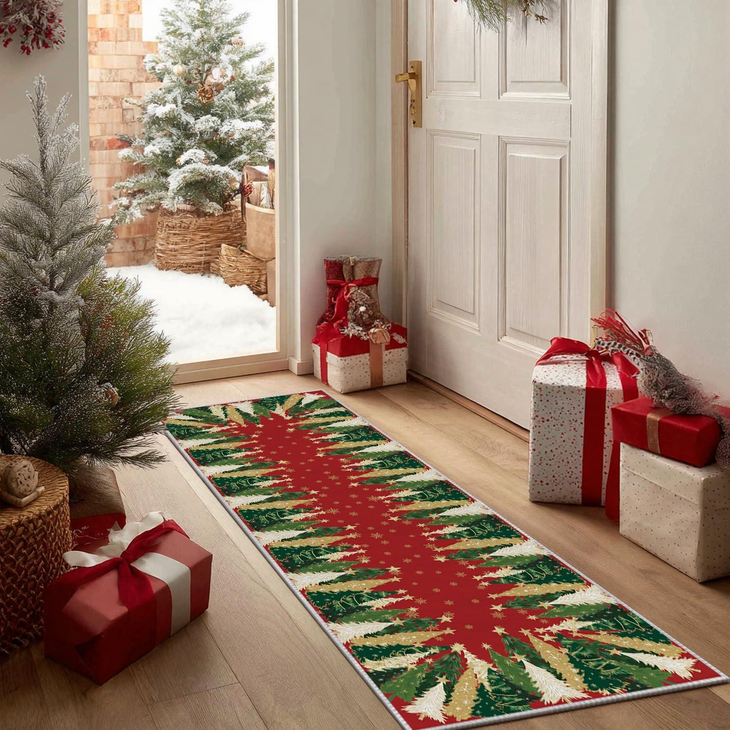 image:imageArtoid Mode Red Xmas Tree Snowflake Christmas Area Rug Winter Home Decor LowProfile NonSlip Washable Large Rug for Living Room Bedroom Farmhouse Dining Room Kids Playroom 5x7 FeetRed
