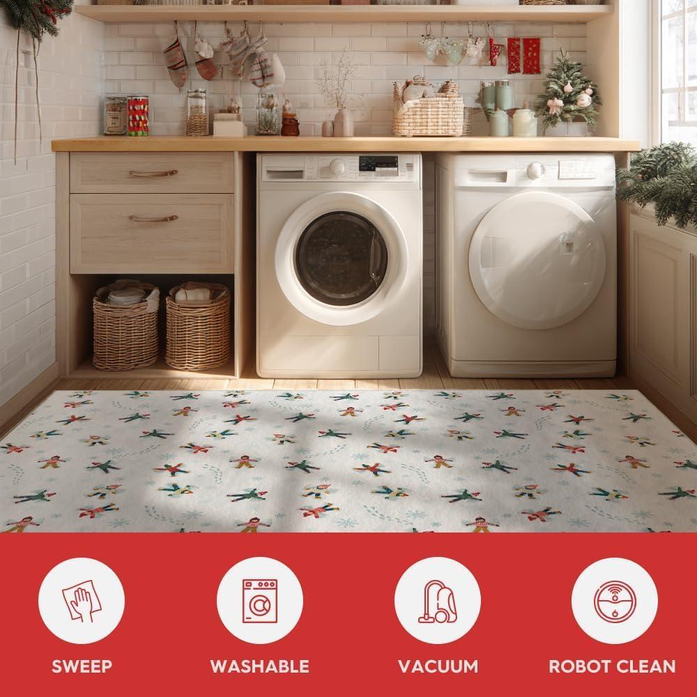 image:imageArtoid Mode White Snow Children Winter Area Rug Christmas Home Decor LowProfile NonSlip Washable Large Rug for Living Room Bedroom Farmhouse Dining Room Kids Playroom 5x7 FeetWhite