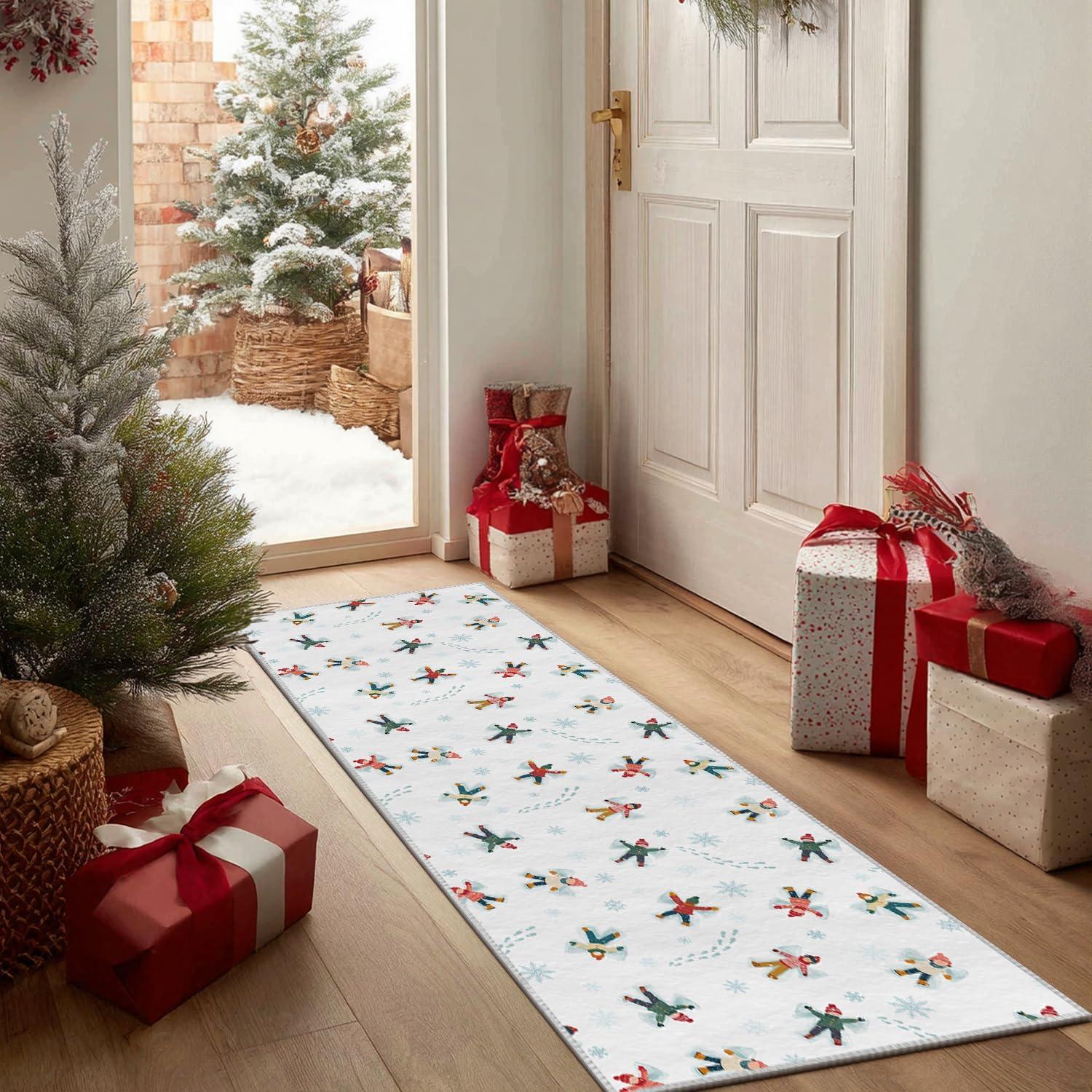 image:imageArtoid Mode White Snow Children Winter Area Rug Christmas Home Decor LowProfile NonSlip Washable Large Rug for Living Room Bedroom Farmhouse Dining Room Kids Playroom 5x7 FeetWhite