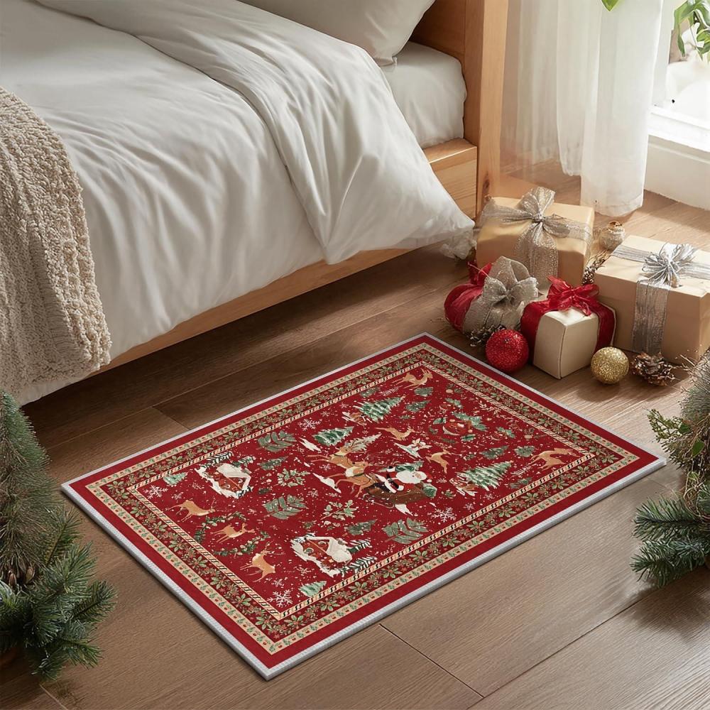 image:imageArtoid Mode Red Santa Claus Deer Christmas Area Rug Winter Home Decor LowProfile NonSlip Washable Large Rug for Living Room Bedroom Farmhouse Dining Room Kids Playroom 3x5 FeetRed