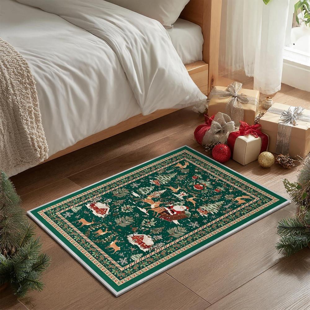 image:imageArtoid Mode Red Santa Claus Deer Christmas Area Rug Winter Home Decor LowProfile NonSlip Washable Large Rug for Living Room Bedroom Farmhouse Dining Room Kids Playroom 3x5 FeetGreen
