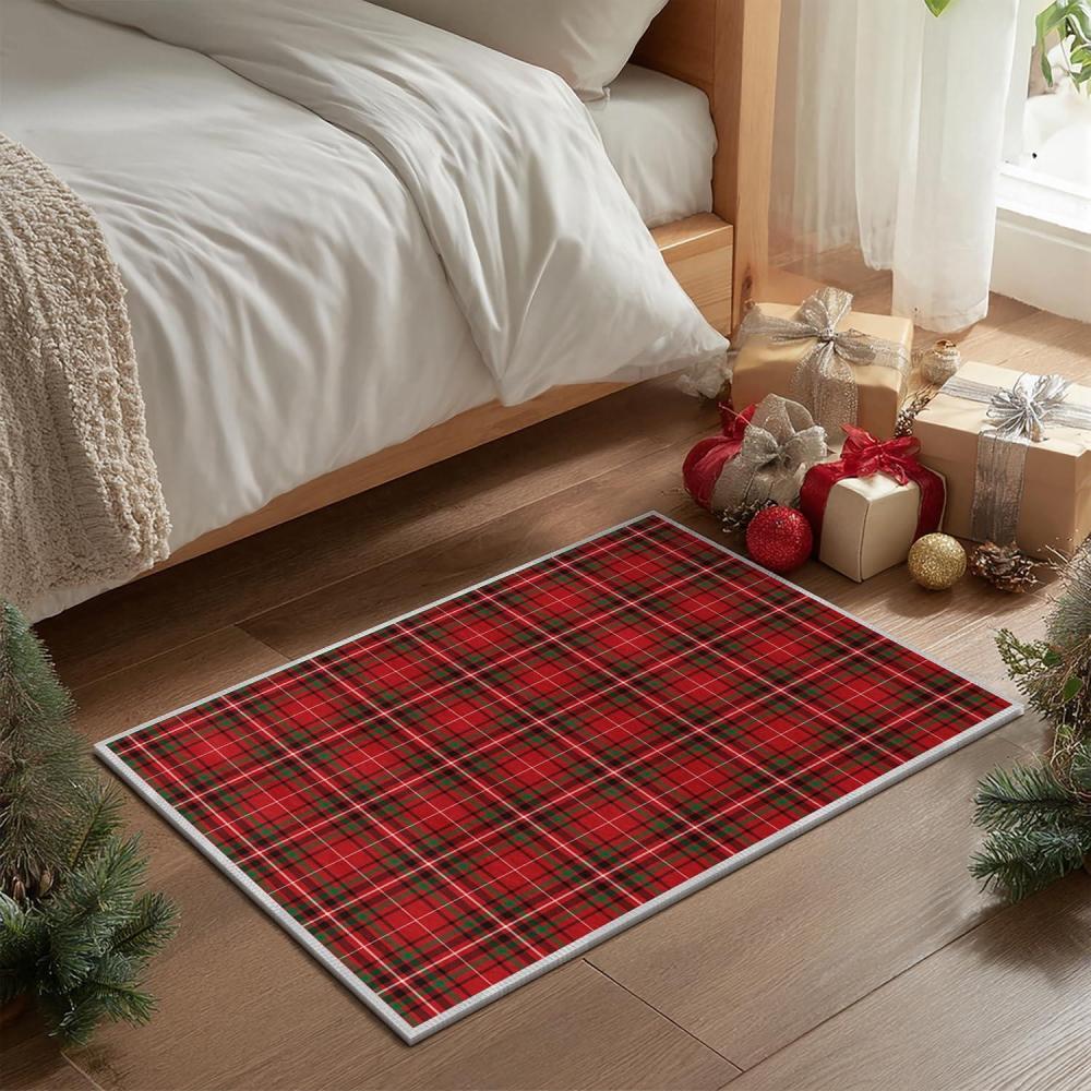 image:imageArtoid Mode Red Stripe Plaid Christmas Door Mat Winter Home Decor LowProfile NonSlip Washable Throw Rug for Kitchen Entryway Front Door Bedroom Bathroom 2x3 FeetRed