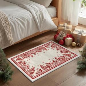 Artoid Mode Beige House Xmas Tree Christmas Runner Rug, Winter Home Decor Low-Profile Non-Slip Washable Carpet Runner for Hallways Kitchen Laundry Bedroom Bathroom 2×6 Feet(Beige)