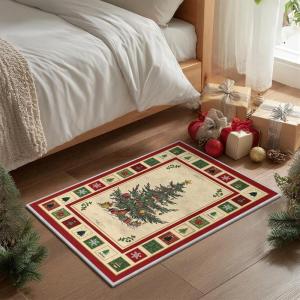Artoid Mode Beige Xmas Tree Merry Christmas Area Rug, Winter Home Decor Low-Profile Non-Slip Washable Large Rug for Living Room Bedroom Farmhouse Dining Room Kids Playroom 5×7 Feet(Beige)