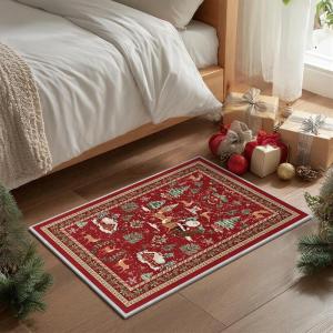 Artoid Mode Red Santa Claus Deer Christmas Area Rug, Winter Home Decor Low-Profile Non-Slip Washable Large Rug for Living Room Bedroom Farmhouse Dining Room Kids Playroom 3×5 Feet(Red)