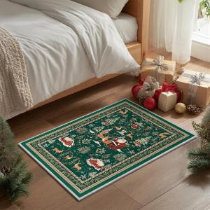 Artoid Mode Red Santa Claus Deer Christmas Area Rug, Winter Home Decor Low-Profile Non-Slip Washable Large Rug for Living Room Bedroom Farmhouse Dining Room Kids Playroom 3×5 Feet(Green)