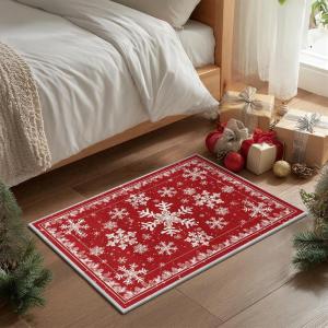 Artoid Mode Red Snowflake Pinecone Winter Area Rug, Christmas Home Decor Low-Profile Non-Slip Washable Large Rug for Living Room Bedroom Farmhouse Dining Room Kids Playroom 5×7 Feet(Red)