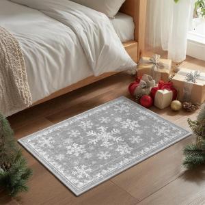 Artoid Mode Red Snowflake Pinecone Winter Area Rug, Christmas Home Decor Low-Profile Non-Slip Washable Large Rug for Living Room Bedroom Farmhouse Dining Room Kids Playroom 5×7 Feet(Grey)