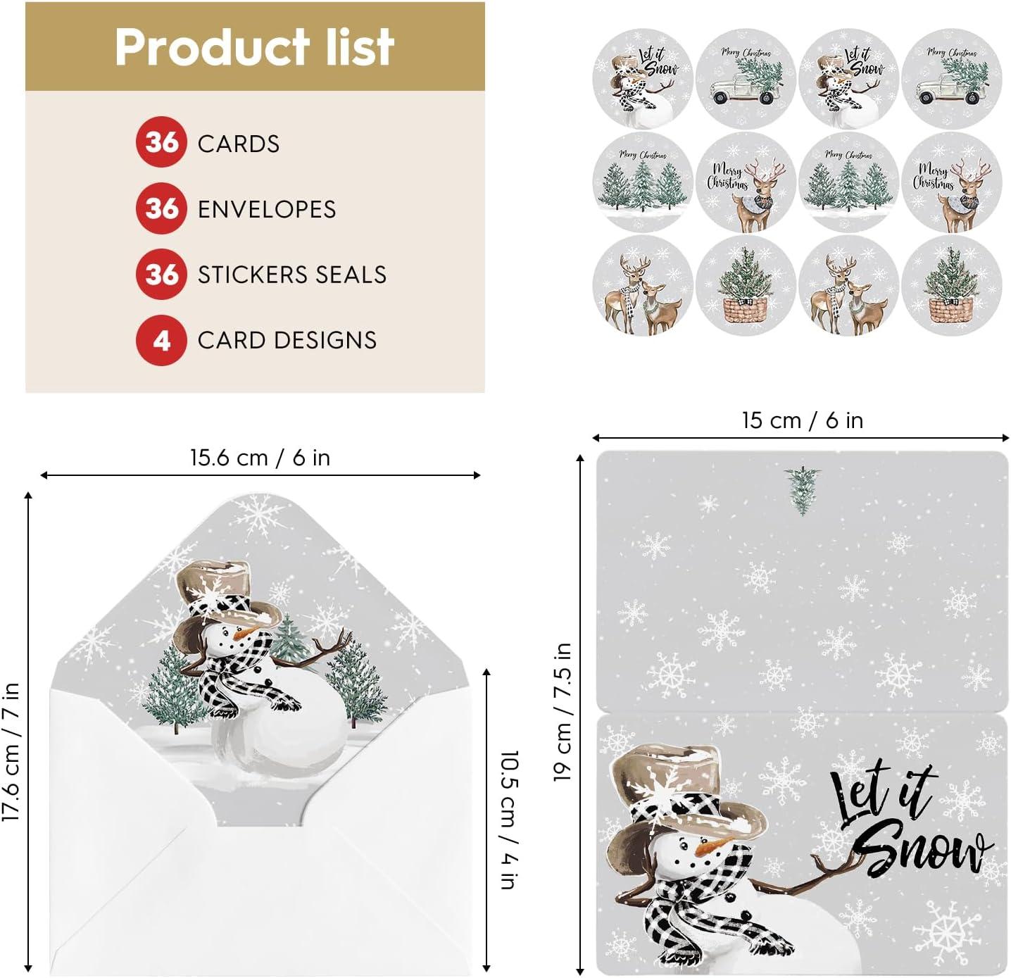 image:imageArtoid Mode 36 Pack Merry Christmas Thank You Cards Deer Snowman Truck Xmas Tree Greeting Cards Gift With Envelope Sticker Blank Note Cards for Birthday Wedding Baby Shower Bridal Shower 4 x 6 Inch