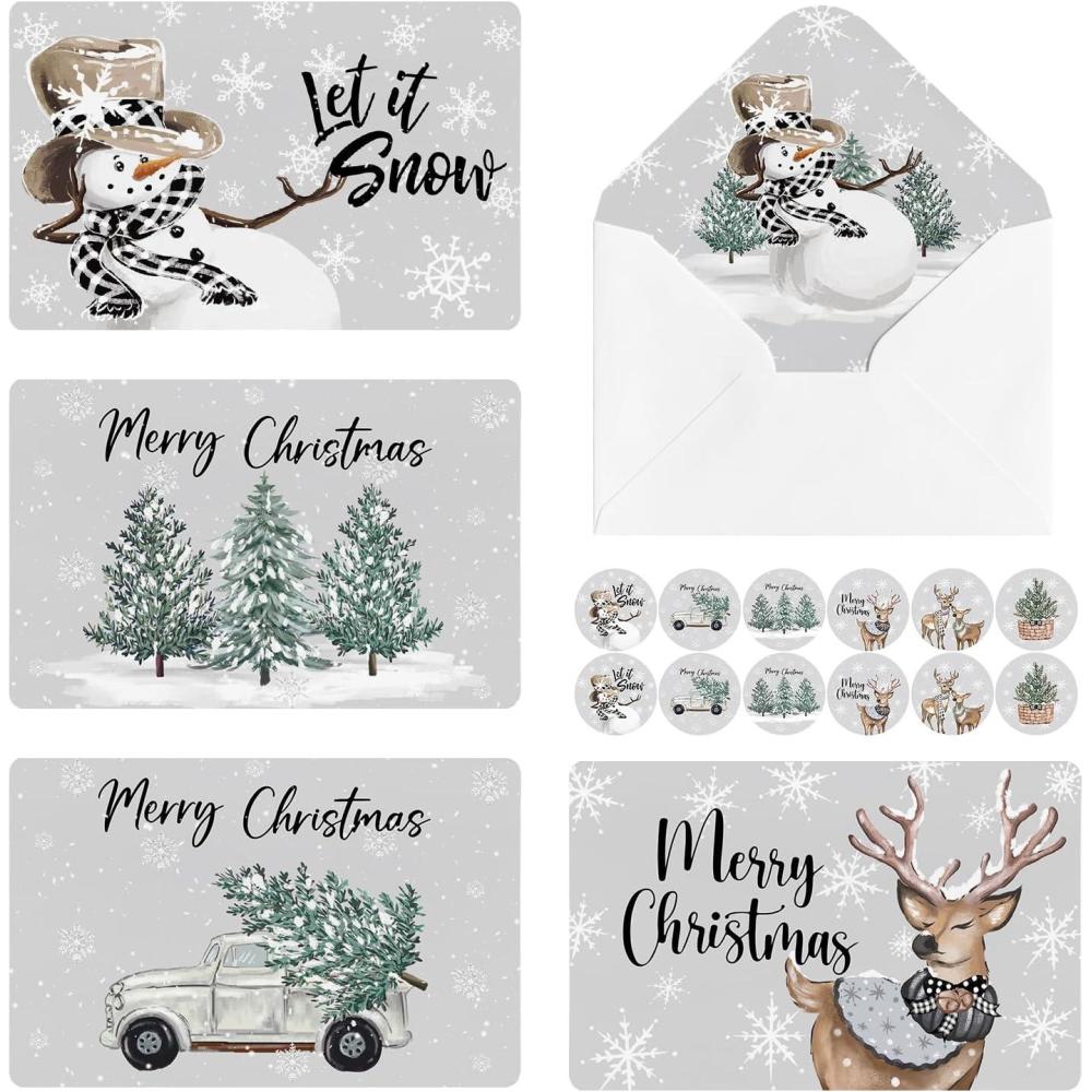 image:imageArtoid Mode 36 Pack Merry Christmas Thank You Cards Deer Snowman Truck Xmas Tree Greeting Cards Gift With Envelope Sticker Blank Note Cards for Birthday Wedding Baby Shower Bridal Shower 4 x 6 Inch