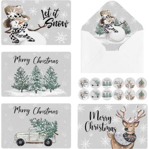 Artoid Mode 36 Pack Merry Christmas Thank You Cards Deer Snowman Truck Xmas Tree Greeting Cards Gift With Envelope Sticker Blank Note Cards for Birthday Wedding Baby Shower Bridal Shower, 4 x 6 Inch
