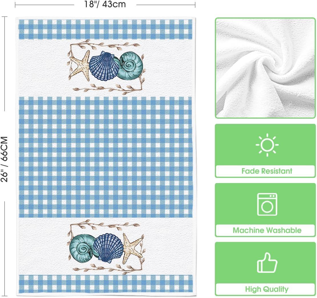 image:imageArtoid Mode Blue Checkered Shell Starfish Summer Kitchen Towels Dish Towels 18x26 Inch Farmhouse Decoration Cleaning Set of 2Blue