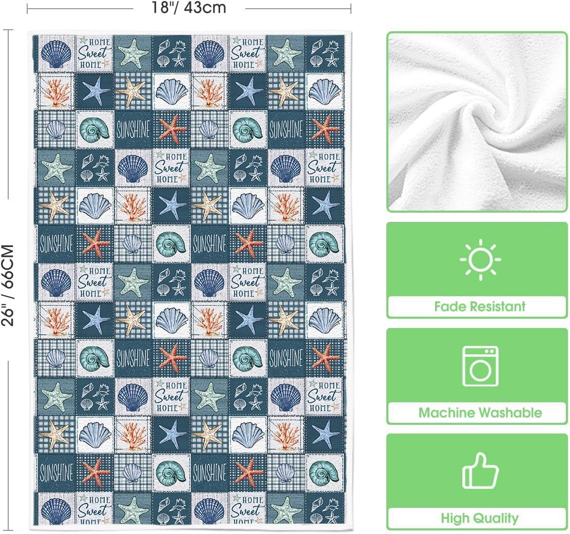 image:imageArtoid Mode Checkered Conch Shells Starfish Summer Kitchen Towels Dish Towels 18x26 Inch Farmhouse Decoration Cleaning Set of 2