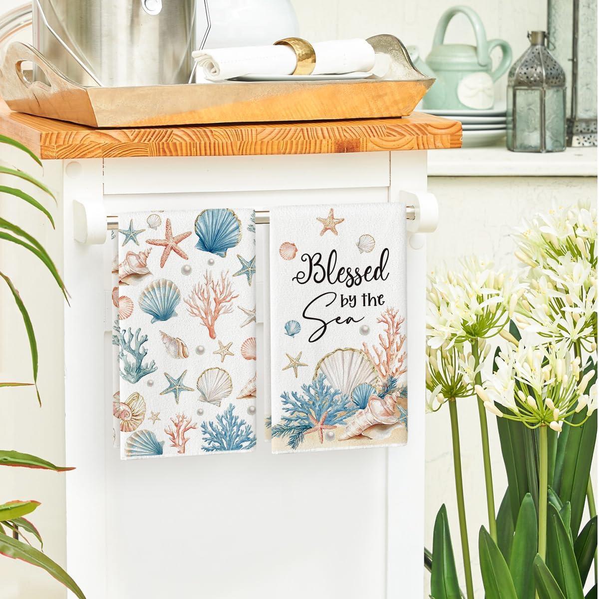 image:imageArtoid Mode Coral Shell Pearl Starfish Conch Summer Kitchen Towels Dish Towels 18x26 Inch Farmhouse Decoration Cleaning Set of 4