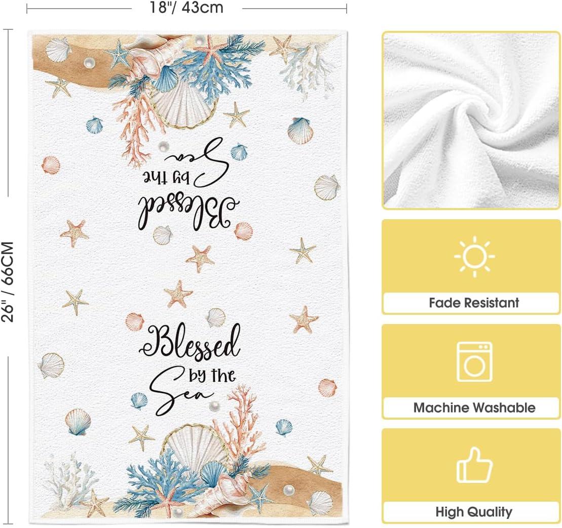 image:imageArtoid Mode Coral Shell Pearl Starfish Conch Summer Kitchen Towels Dish Towels 18x26 Inch Farmhouse Decoration Cleaning Set of 4