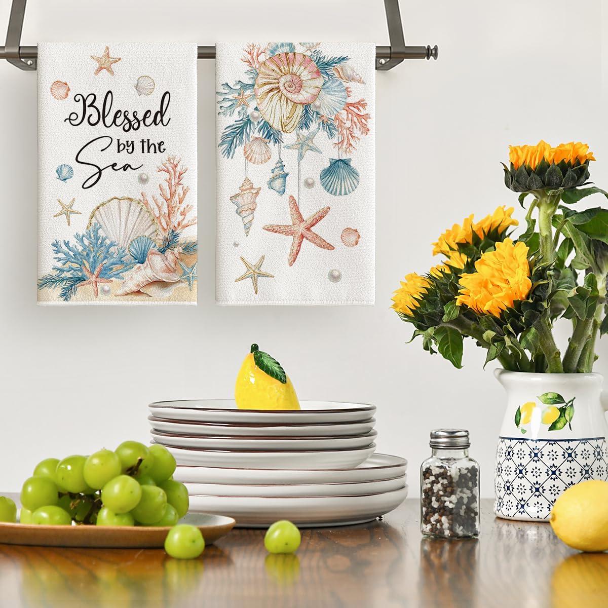 image:imageArtoid Mode Coral Shell Pearl Starfish Conch Summer Kitchen Towels Dish Towels 18x26 Inch Farmhouse Decoration Cleaning Set of 4