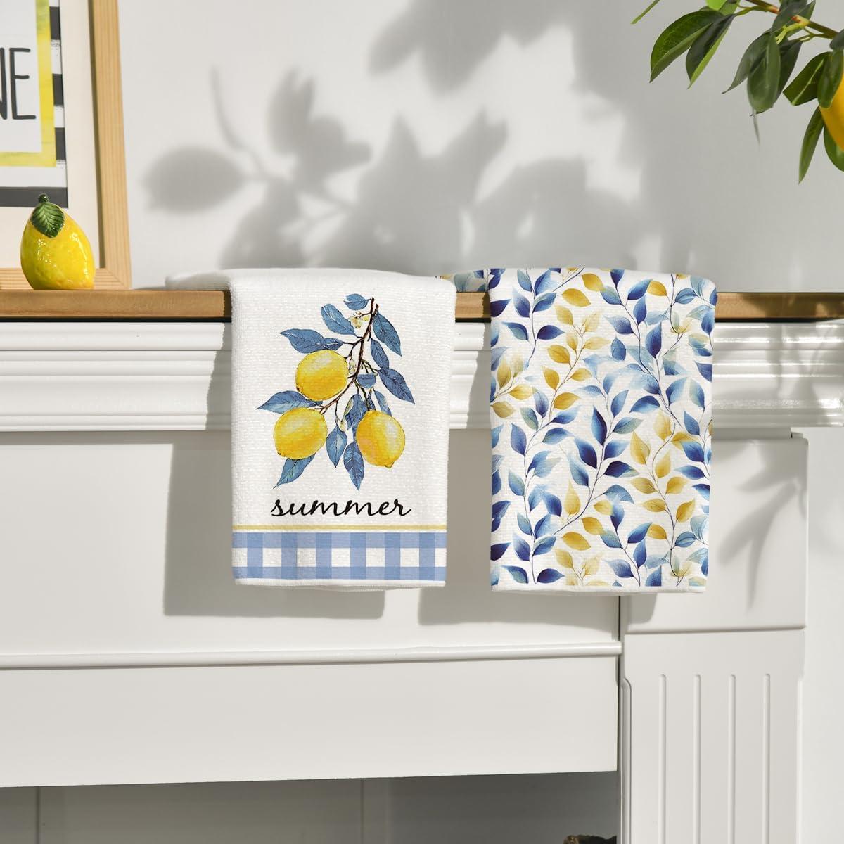 image:imageArtoid Mode Lemon Leaves Summer Kitchen Towels Dish Towels 18x26 Inch Farmhouse Decoration Cleaning Set of 2