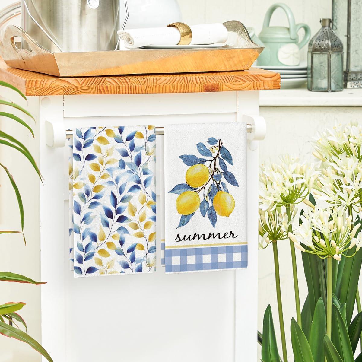 image:imageArtoid Mode Lemon Leaves Summer Kitchen Towels Dish Towels 18x26 Inch Farmhouse Decoration Cleaning Set of 2