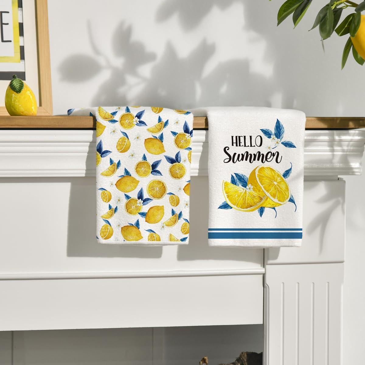 image:imageArtoid Mode Lemons Florals Hello Sunshine Summer Kitchen Towels Dish Towels 18x26 Inch Farmhouse Decoration Cleaning Set of 4