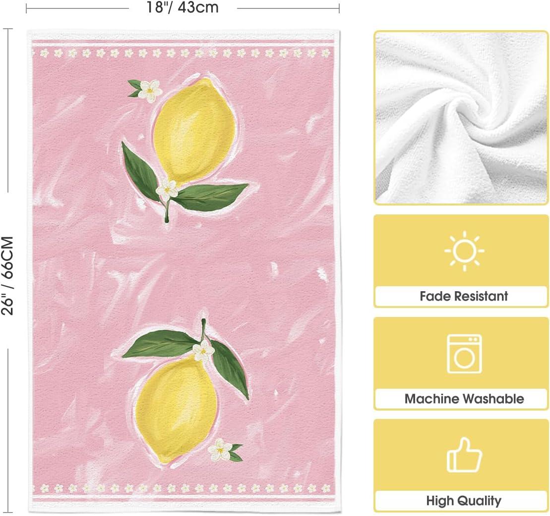 image:imageArtoid Mode Pink Lemons Leaves Flowers Summer Kitchen Towels Dish Towels 18x26 Inch Farmhouse Spring Decoration Cleaning Set of 4