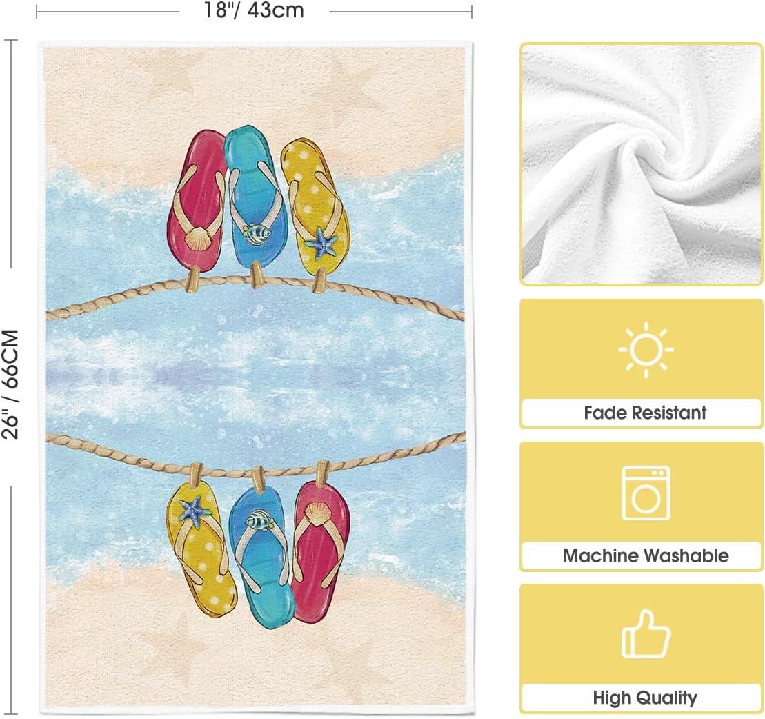 image:imageArtoid Mode Shell Starfish Slippers Beauty Smile Summer Kitchen Towels Dish Towels 18x26 Inch Farmhouse Decoration Cleaning Set of 4
