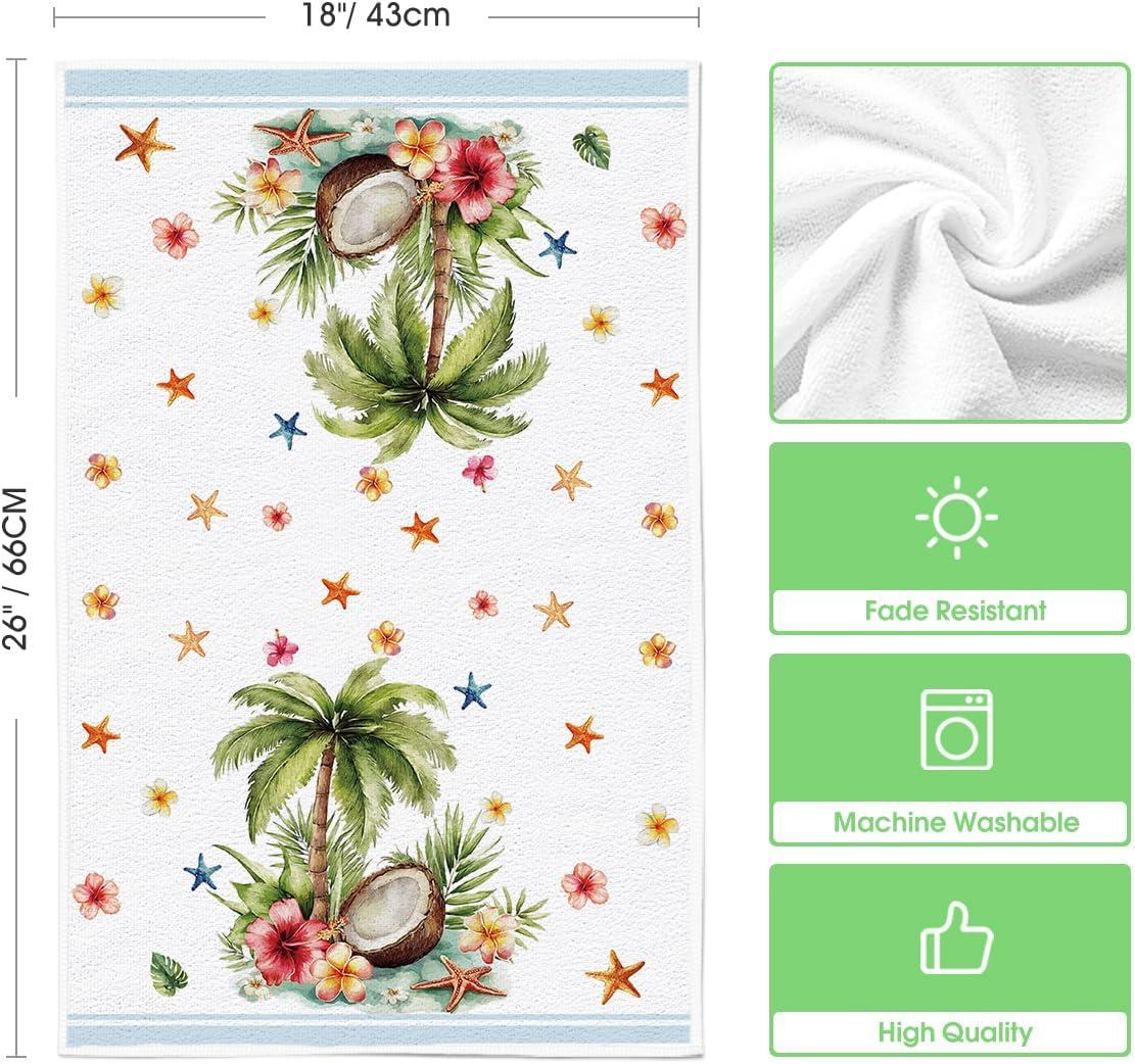 image:imageArtoid Mode Starfish Coconut Tree Flowers Summer Kitchen Towels Dish Towels 18x26 Inch Farmhouse Spring Decoration Cleaning Set of 2