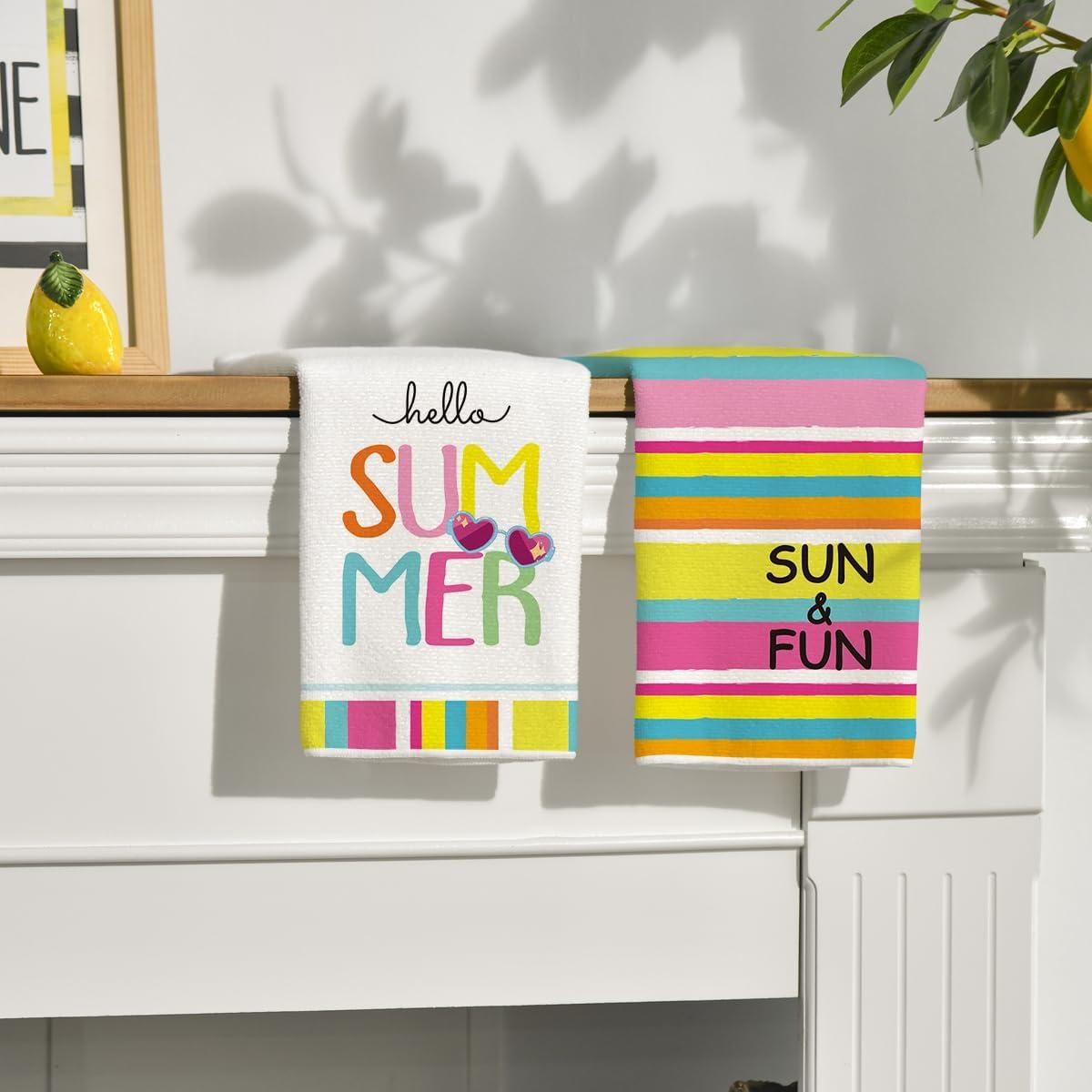 image:imageArtoid Mode Sun and Fun Stripes Summer Kitchen Towels Dish Towels 18x26 Inch Farmhouse Decoration Cleaning Set of 2