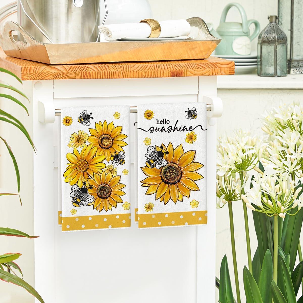 image:imageArtoid Mode Sunflower Bee Hello Sunshine Summer Kitchen Towels Dish Towels 18x26 Inch Farmhouse Spring Decoration Cleaning Set of 2