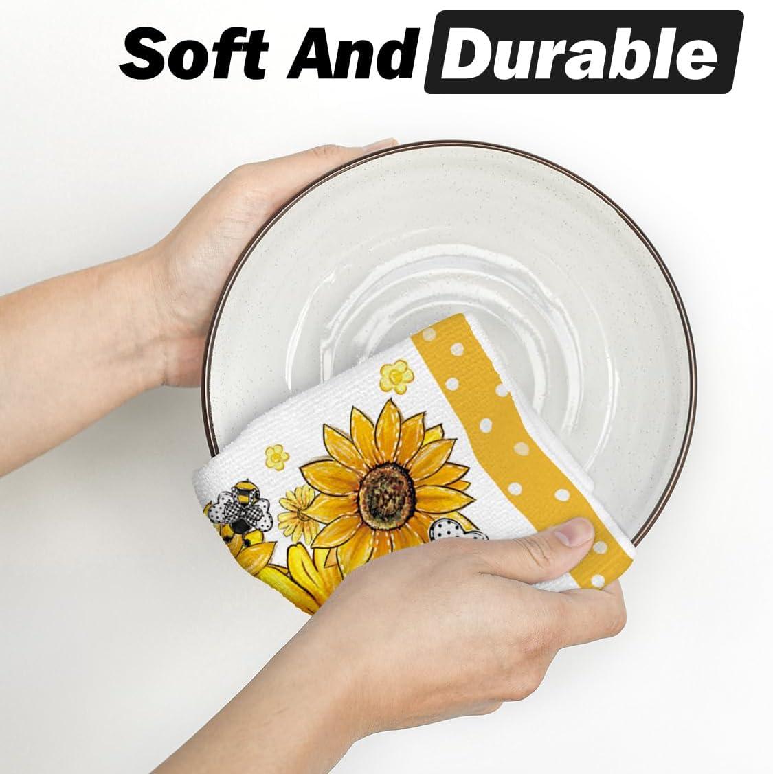 image:imageArtoid Mode Sunflower Bee Hello Sunshine Summer Kitchen Towels Dish Towels 18x26 Inch Farmhouse Spring Decoration Cleaning Set of 2