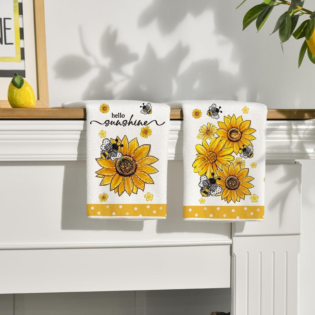 image:imageArtoid Mode Sunflower Bee Hello Sunshine Summer Kitchen Towels Dish Towels 18x26 Inch Farmhouse Spring Decoration Cleaning Set of 2