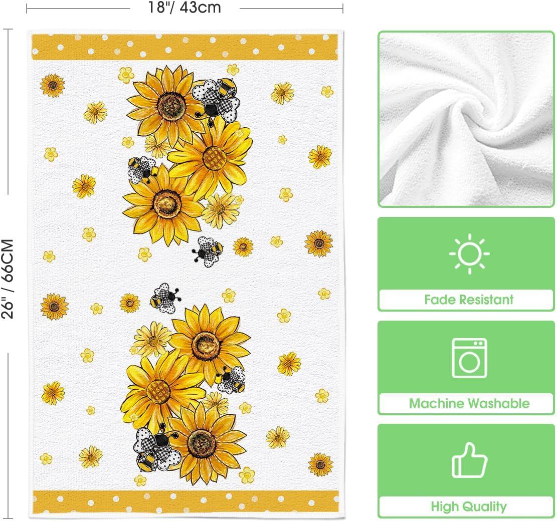 image:imageArtoid Mode Sunflower Bee Hello Sunshine Summer Kitchen Towels Dish Towels 18x26 Inch Farmhouse Spring Decoration Cleaning Set of 2