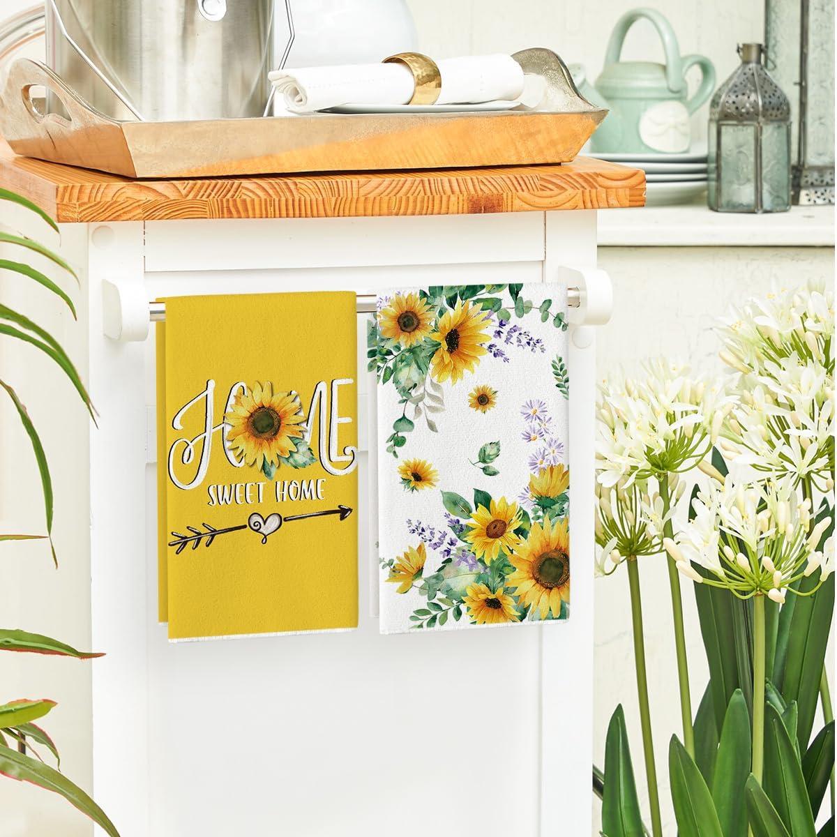 image:imageArtoid Mode Sunflower Leaves Florals Bless Our Home Summer Kitchen Towels Dish Towels 18x26 Inch Farmhouse Spring Decoration Cleaning Set of 4