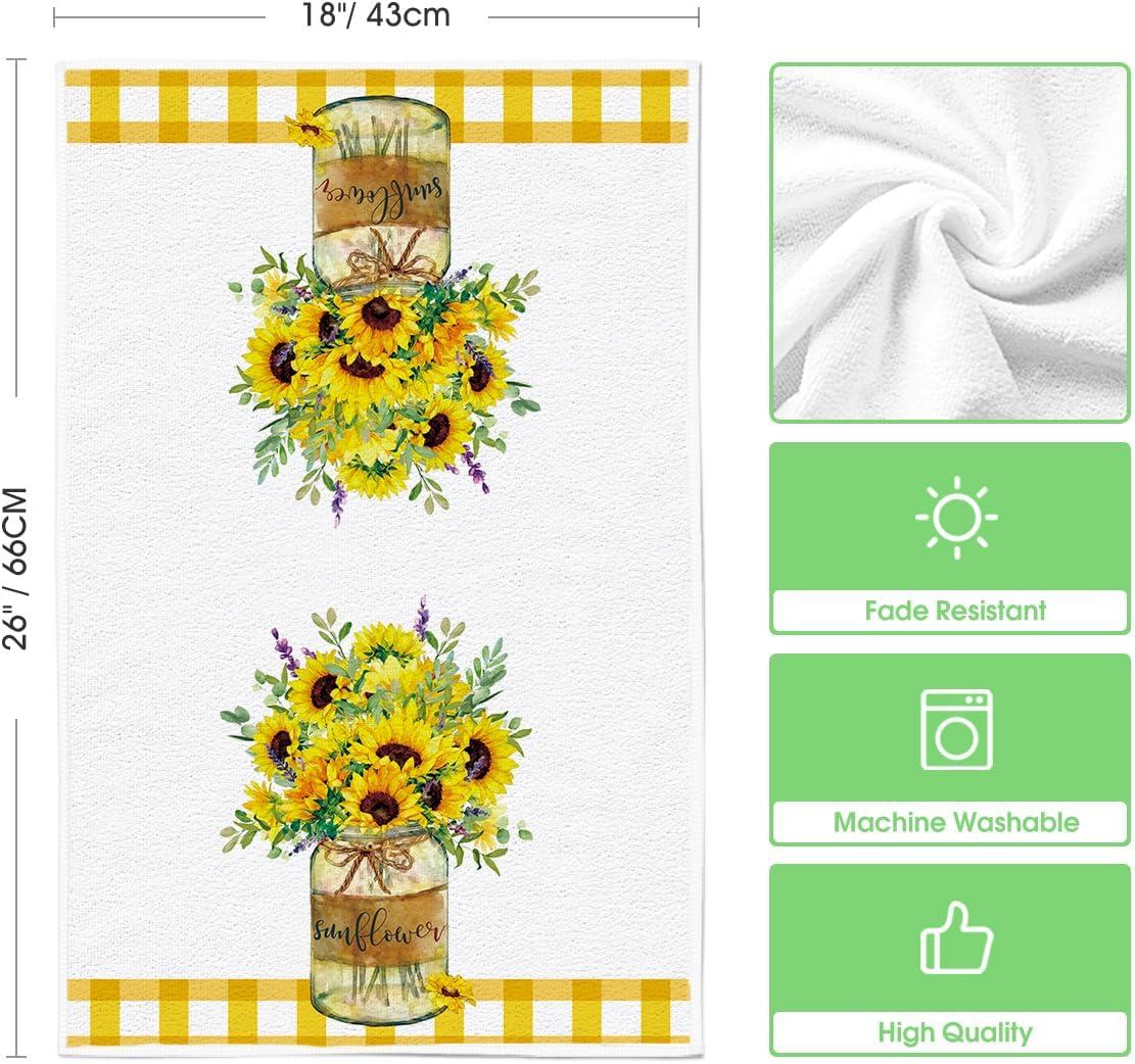 image:imageArtoid Mode Sunflowers Vise Leaves Summer Kitchen Towels Dish Towels 18x26 Inch Farmhouse Decoration Cleaning Set of 2
