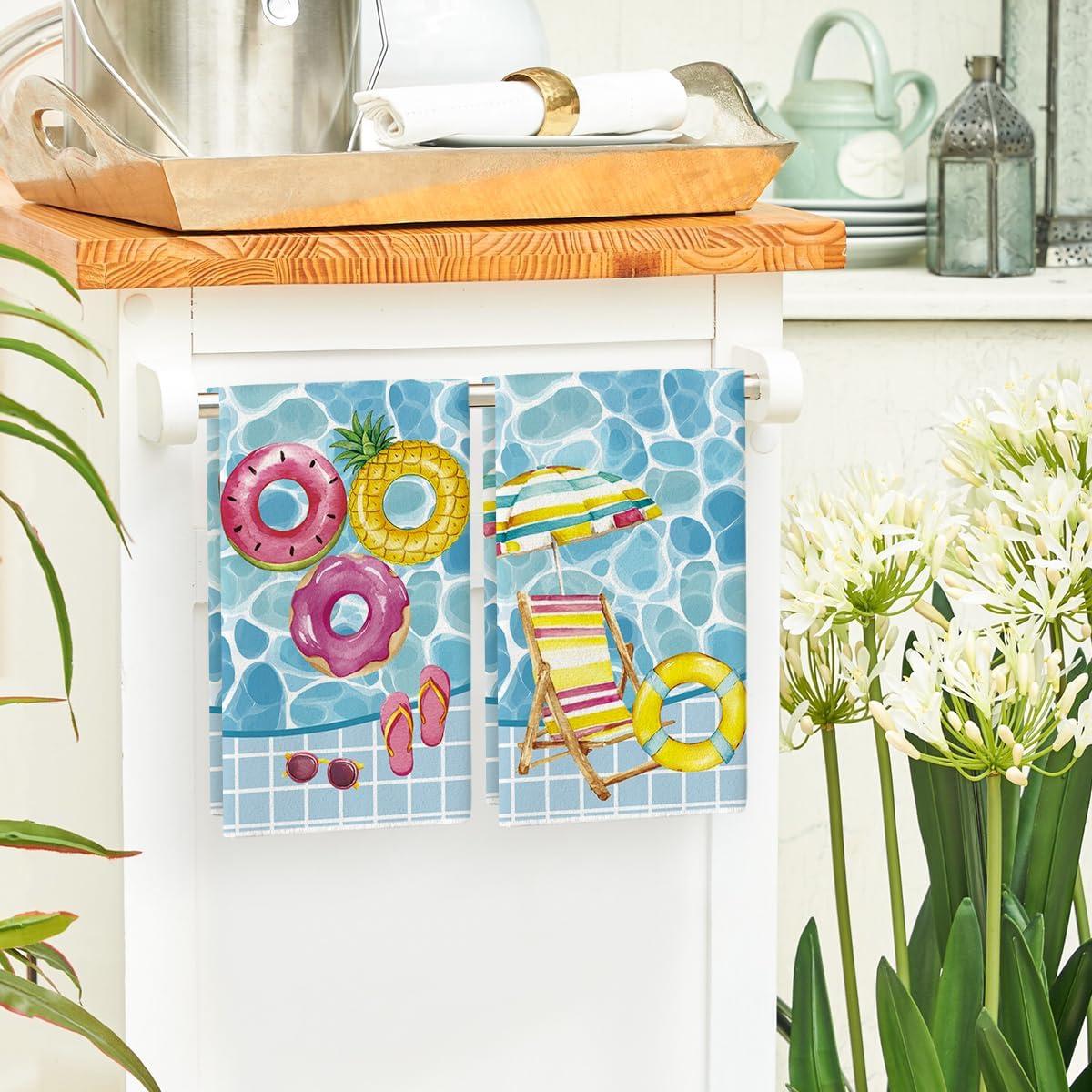 image:imageArtoid Mode Sunglasses Life Ring Swimming Pool Summer Kitchen Towels Dish Towels 18x26 Inch Farmhouse Decoration Cleaning Set of 2