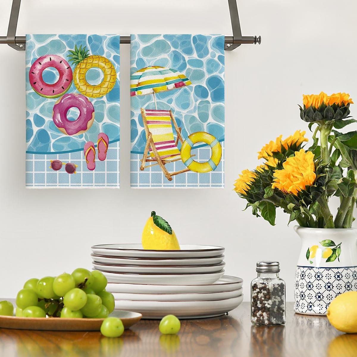 image:imageArtoid Mode Sunglasses Life Ring Swimming Pool Summer Kitchen Towels Dish Towels 18x26 Inch Farmhouse Decoration Cleaning Set of 2