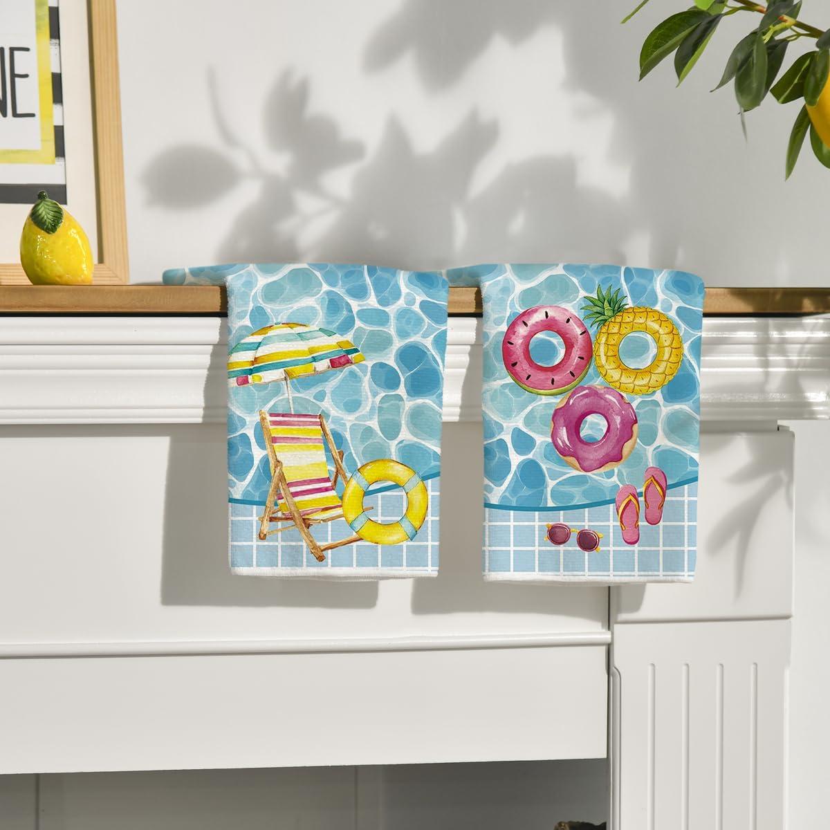 image:imageArtoid Mode Sunglasses Life Ring Swimming Pool Summer Kitchen Towels Dish Towels 18x26 Inch Farmhouse Decoration Cleaning Set of 2