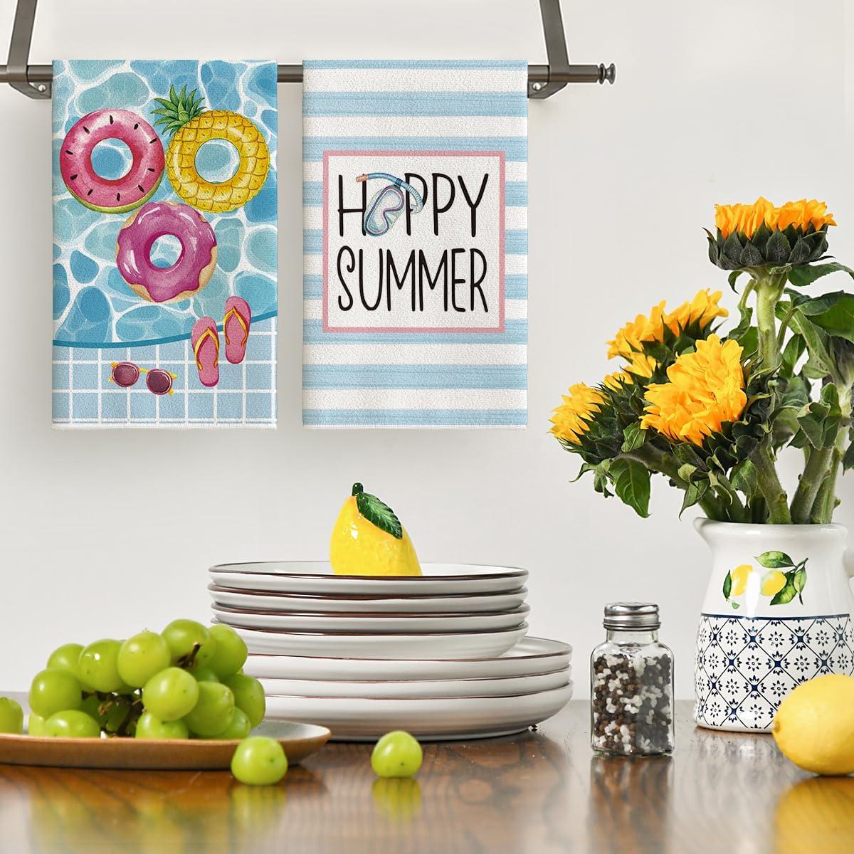 image:imageArtoid Mode Sunglasses Life Ring Swimming Pool Summer Kitchen Towels Dish Towels 18x26 Inch Farmhouse Decoration Cleaning Set of 4
