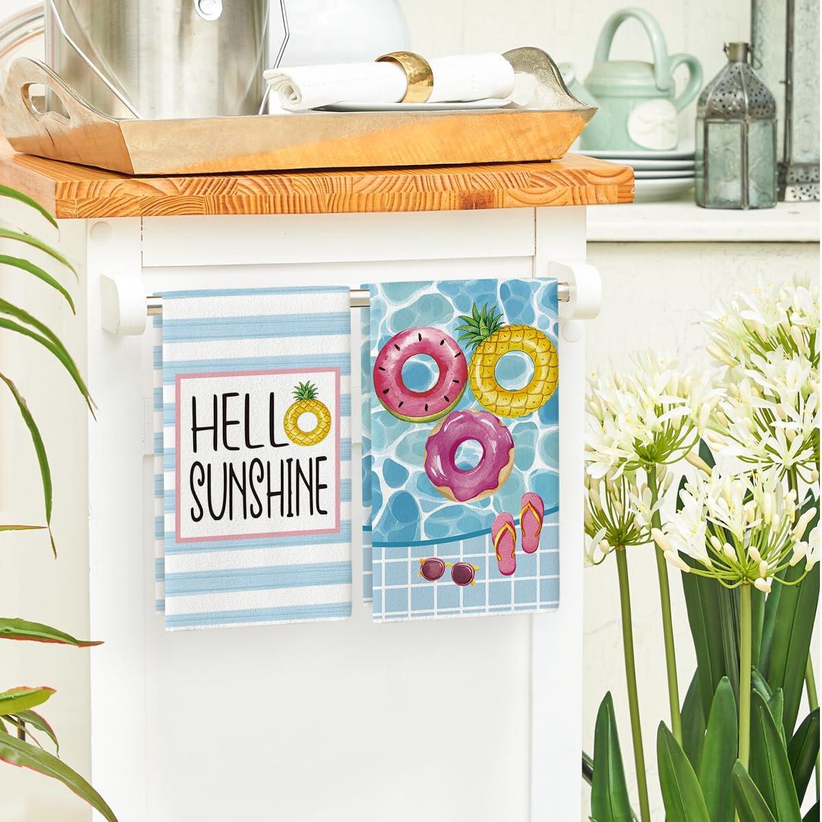 image:imageArtoid Mode Sunglasses Life Ring Swimming Pool Summer Kitchen Towels Dish Towels 18x26 Inch Farmhouse Decoration Cleaning Set of 4