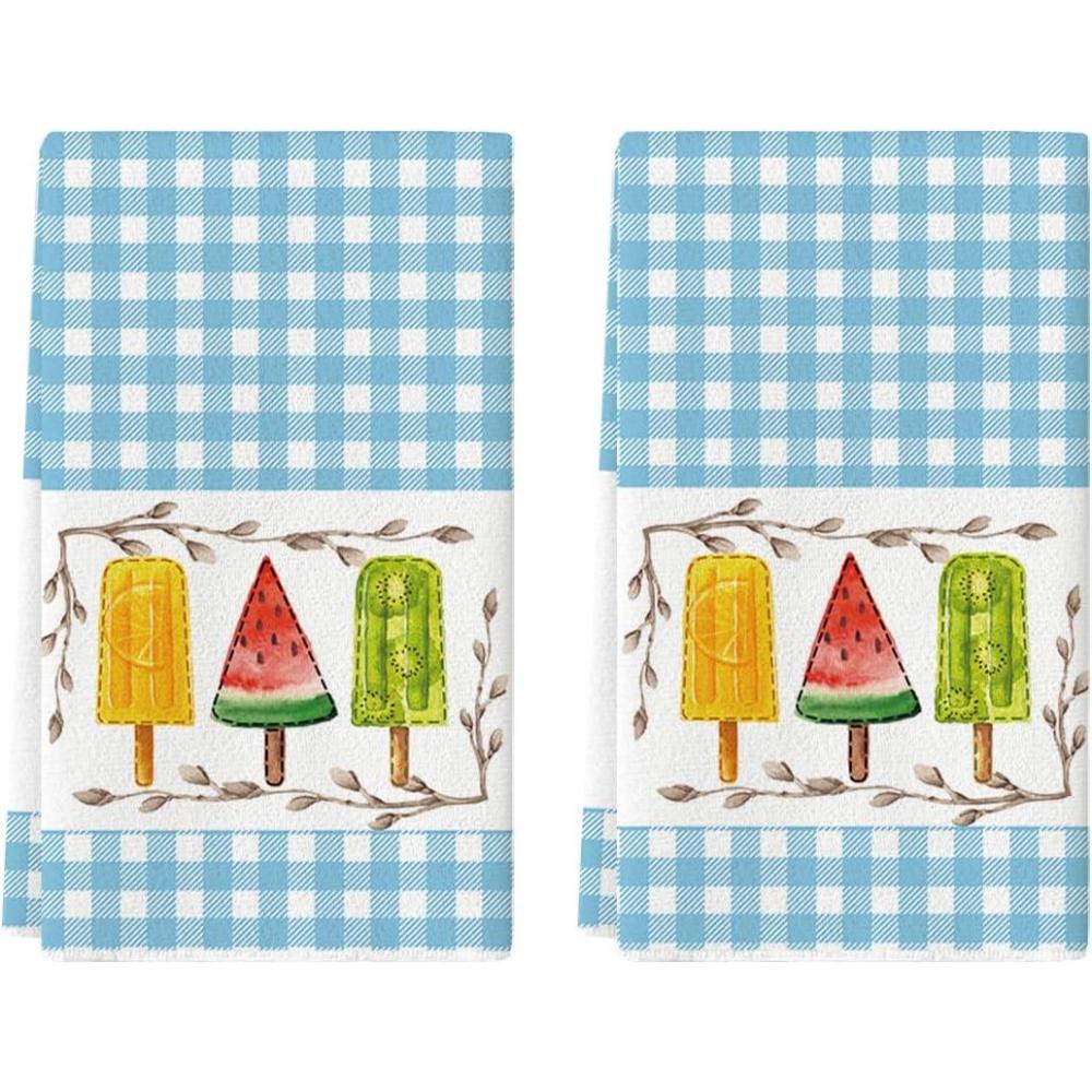 image:imageArtoid Mode Blue Checkered Shell Starfish Summer Kitchen Towels Dish Towels 18x26 Inch Farmhouse Decoration Cleaning Set of 2Light Blue