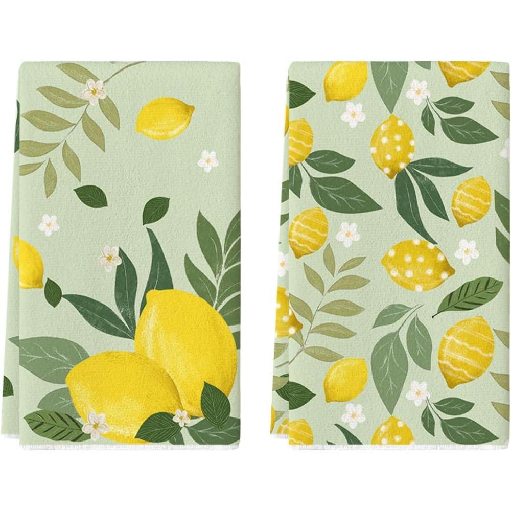 image:imageArtoid Mode Blue Lemons Leaves Flowers Summer Kitchen Towels Dish Towels 18x26 Inch Farmhouse Spring Decoration Cleaning Set of 2Green