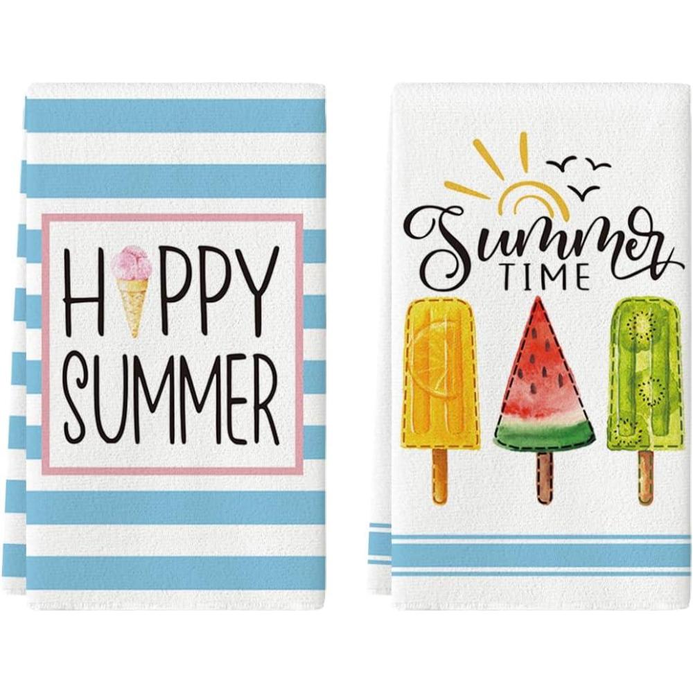 image:imageArtoid Mode Ice Cream Watermelon Happy Summer Kitchen Towels Dish Towels 18x26 Inch Seasonal Summer Decoration Hand Towels Set of 2